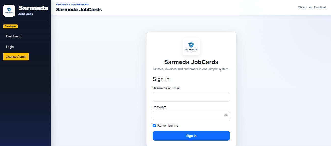 Sarmeda JobCards system